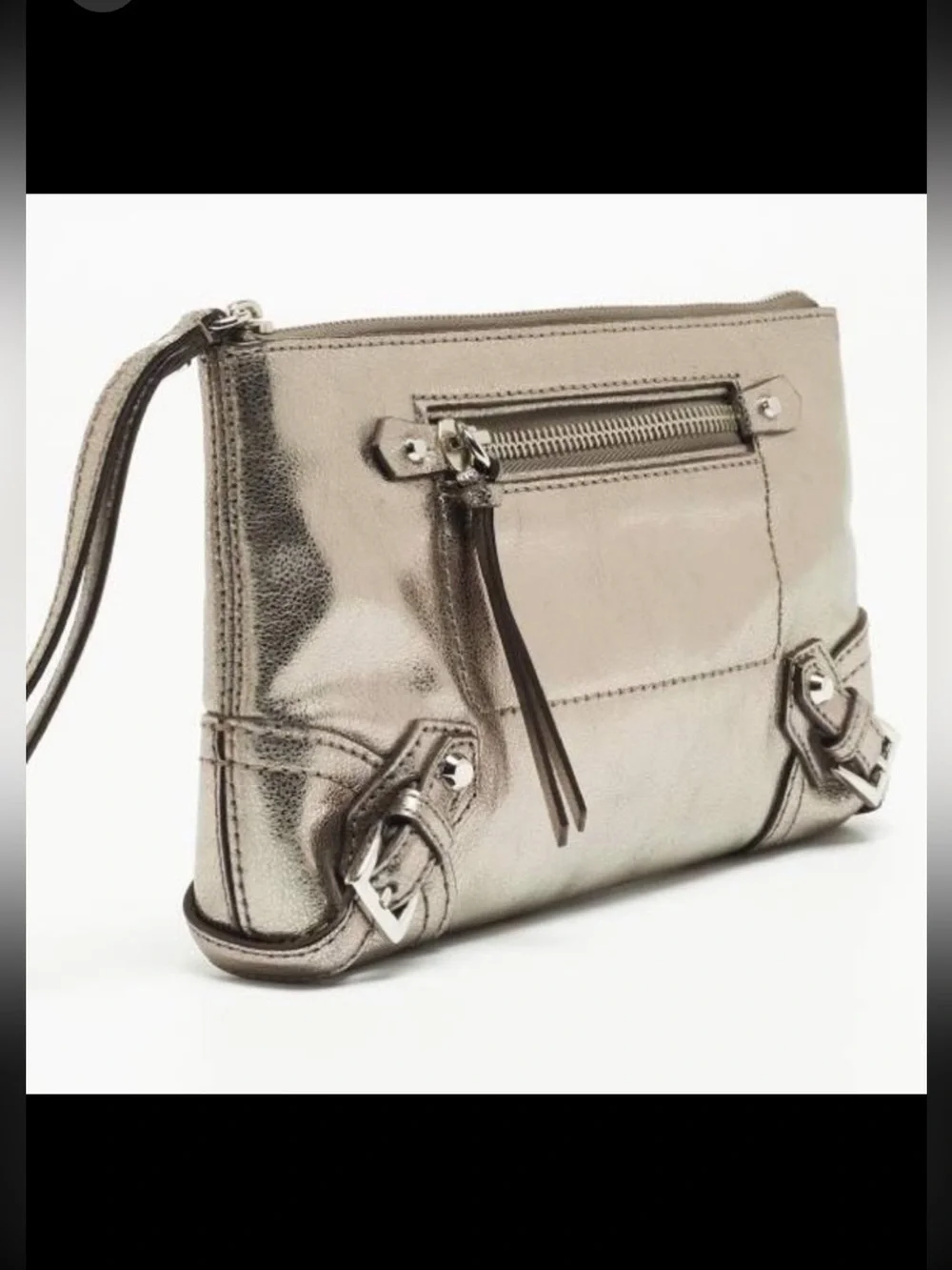 Michael Kors Fallon Metallic gray leather Wristlet Clutch with dust bag NWOT